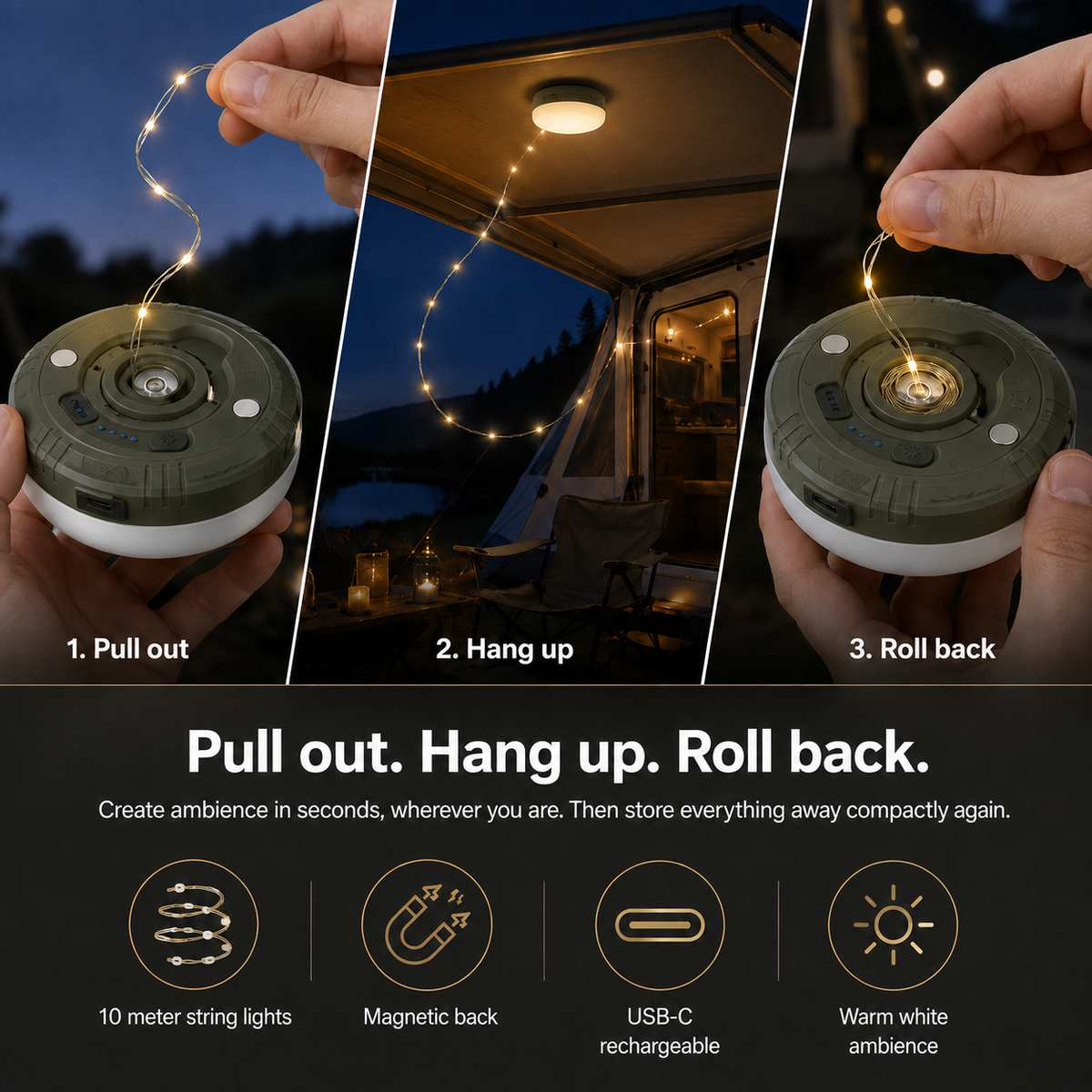 CampGlow Retractable Lights