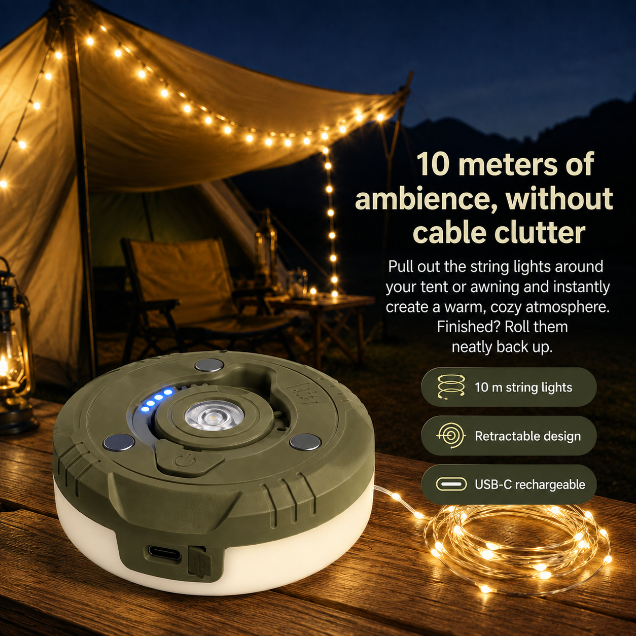 CampGlow Retractable Lights